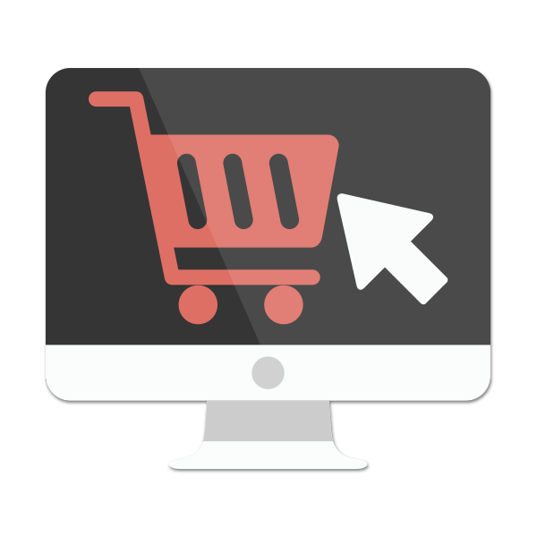 Computer screen with eCommerce shopping cart and cursor arrow pointing at it.